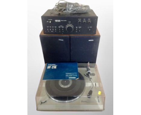 A Mitsubishi automatic return turn table DP-210 with instructions, together with a Solavox model SA2020 stereo amplifier and 