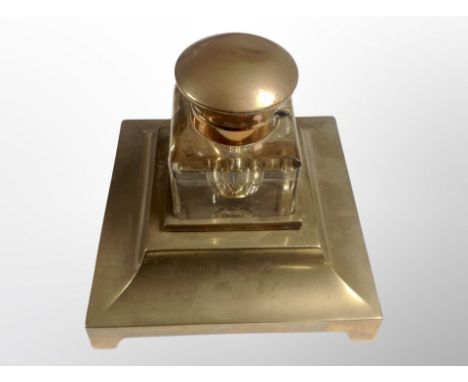 A brass and crystal inkwell, height 12 cm 
