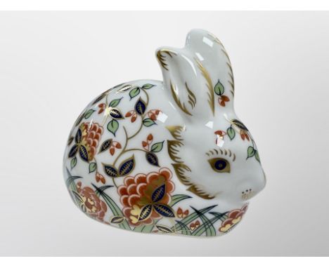 A Royal Crown Derby Meadow Rabbit paperweight with gold stopper, exclusive for the Royal Crown Derby Collector's Guild