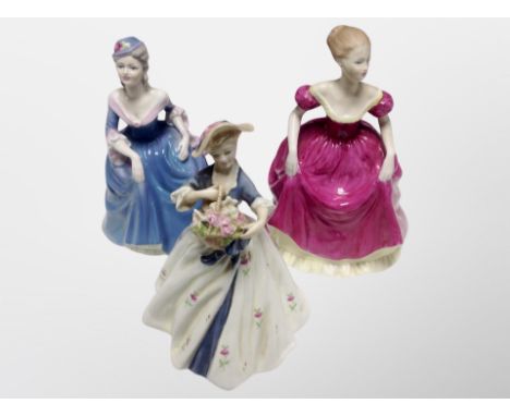 Two Coalport figures - Flair, Regina, together with a Royal Worcester figure - Summers day 