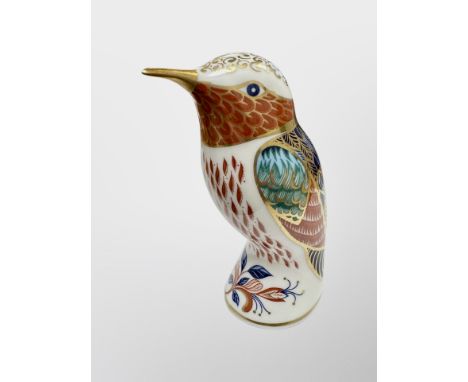 A Royal Crown Derby Hummingbird paperweight with gold stopper 