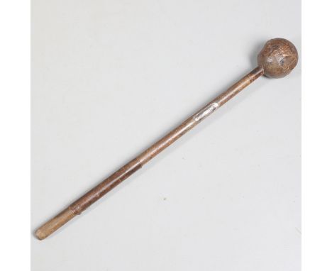 A ZULU KNOBKERRIE WITH SILVER MOUNT DATED 1879. A knobkerrie of traditional form with rounded head and long haft with leather