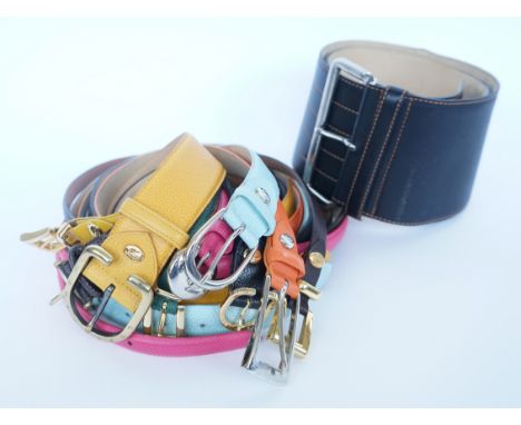 LONGCHAMP, PARIS: A COLLECTION OF LEATHER BELTS (10)To include a wide black leather waist belt and a double length pink beltC