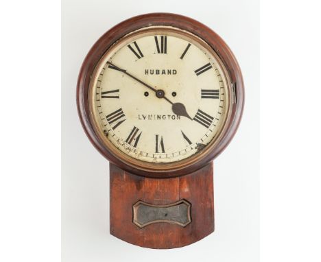 A VICTORIAN MAHOGANY DROP-DIAL STRIKING WALL CLOCKSigned Huband, LymingtonWith 12in circular painted dial, the twin train cha