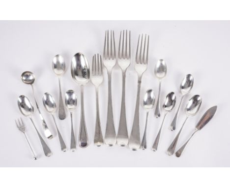 A GROUP OF SILVER TABLE FLATWARE (17)Comprising; three Old English pattern table forks, London 1785, a Christening spoon, a d