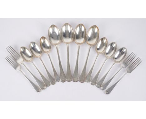 A GROUP OF SILVER OLD ENGLISH PATTERN TABLE FLATWAREComprising; four tablespoons, three dessert forks, six dessert spoons and