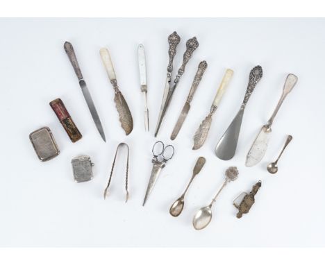 TWO SILVER VESTA CASES AND FIFTEEN FURTHER ITEMS  (17)The vesta cases Chester 1886 and Birmingham 1912, the rest comprising; 