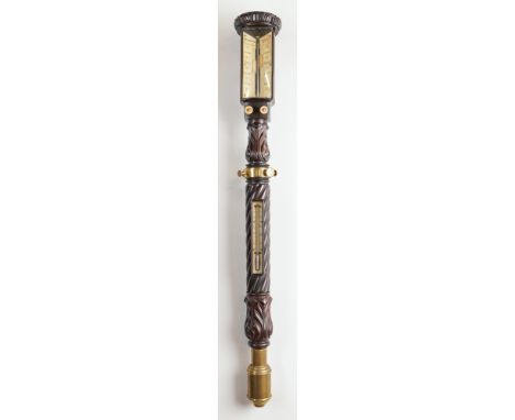 A VICTORIAN CARVED ROSEWOOD MARINE BAROMETER (2)Signed D. McGregor, Glasgow and GreenockThe circular pediment with bowed glas