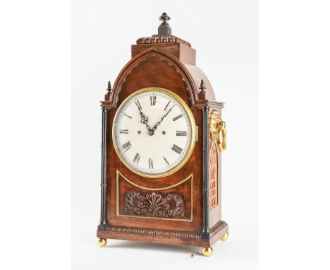 A WILLIAM IV MAHOGANY AND BRASS-MOUNTED STRIKING BRACKET CLOCKCirca 1830The lancet-shaped case with gadrooned pediment and a 