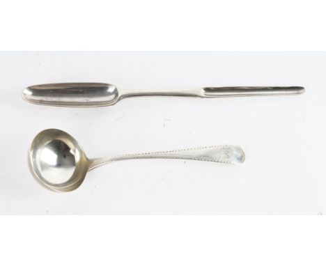 A GEORGE II SILVER MARROW SCOOP AND A GEORGE III SILVER SAUCE LADLE (2)The marrow scoop initial engraved, London 1754, length