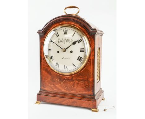 A LATE GEORGE III BRASS-MOUNTED MAHOGANY AND LINE-INLAID STRIKING BRACKET CLOCKBy Henry Ellis, Exeter, circa 1815The break-ar