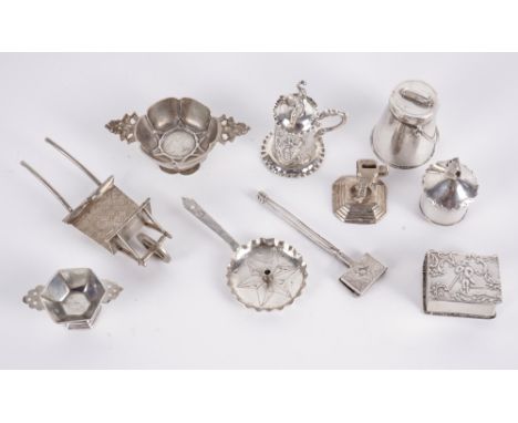 A COLLECTION OF TEN MINIATURE ITEMS OF SILVER (10)To include a box formed as a book, a twin handled bowl, Amsterdam mark, a l