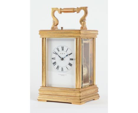 A FRENCH BRASS CARRIAGE CLOCK WITH PUSH REPEATRetailed by Hope Brothers & Co Ltd, Shanghai, circa 1900With original silvered 