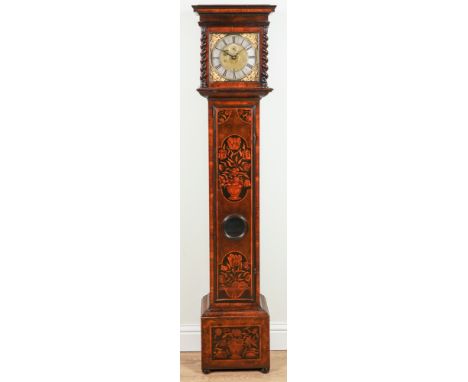 A CHARLES II WALNUT, OYSTER VENEERED AND MARQUETRY LONGCASE CLOCK WITH 10” DIAL AND BOLT-AND-SHUTTER MAINTAINING POWERThe mov