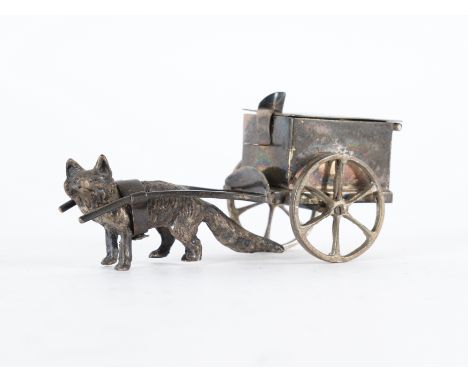 A SILVER NOVELTY POSTAGE STAMPS CASEDesigned as a fox pulling a cart, London 1905, weight 92 gmsCondition Report.&nbsp;&nbsp;