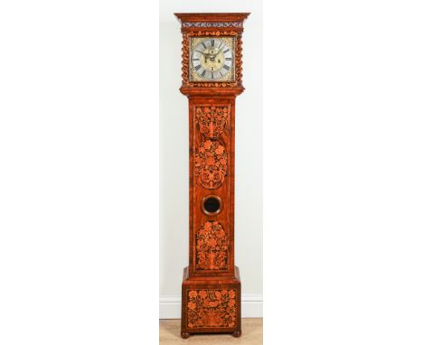 A WILLIAM AND MARY WALNUT AND MARQUETRY LONGCASE CLOCKBy John Greenhill, Maidstone, circa 1695The hood with a moulded cornice