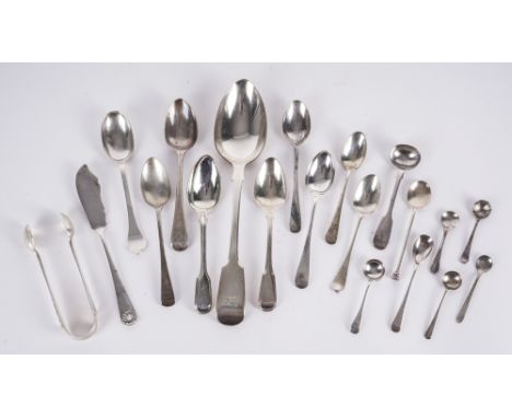 A GROUP OF SILVER FLATWARE (20)Comprising; a Victorian fiddle pattern tablespoon, London 1873, ten mostly tea and coffee spoo