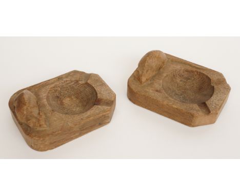 ROBERT ‘MOUSEMAN’ THOMPSON OF KILBURN: A PAIR OF CARVED OAK ASHTRAYS (2)20th CenturyEach rectangular with capped corners, fea