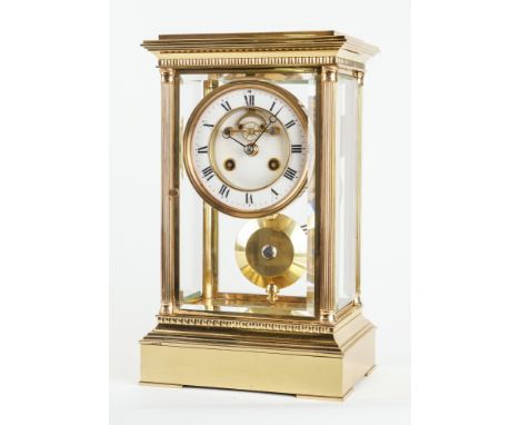 A FRENCH GILT-BRASS FOUR-GLASS MANTEL CLOCKCirca 1880The finely cast case with bevelled glass plates, visible escapement with