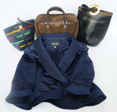 LOEWE: A SUEDE AMAZONA BAG, TWO CELINE BAGS AND A GIORGIO ARMANI JACKET (4)ModernIncluding a Loewe Amazona handbag in brown s