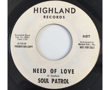 SOUL PATROL - NEED OF LOVE/ SAVE YOUR LOVE 7" (US PROMO - HIGHLAND H-077). An original US 7" promo pressing of Need Of Love/ 