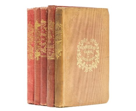 Dickens (Charles) [The Christmas Books], 5 vol., comprising A Christmas Carol, third edition, half-title printed in blue, tit