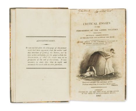 [Hunt (Leigh)] Critical Essays on the Performers of the London Theatres, first edition, half-title with advertisement recto, 