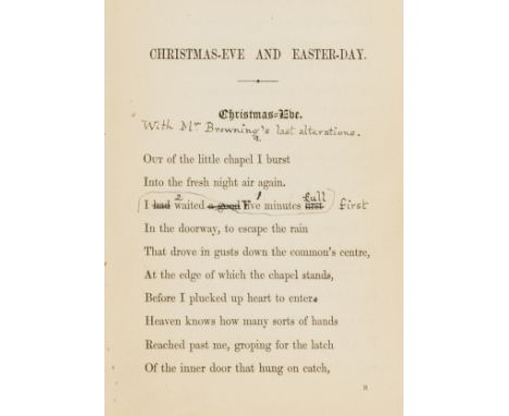 Browning (Robert) Christmas-Eve and Easter-Day, ?proof copy, with numerous ink corrections (?by the publishers), ink inscript