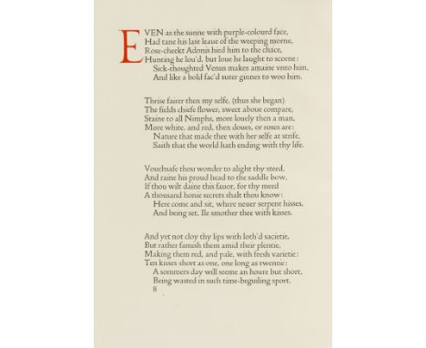 Doves Press.- [Shakespeare (William)] Venus and Adonis, one of 200 copies on paper, printed in red and black, errata leaf at 