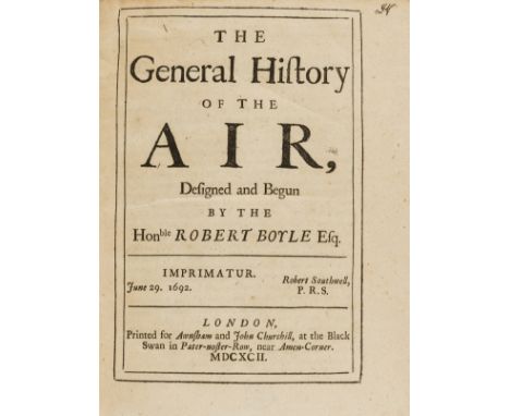 Boyle (Robert) The General History of the Air, first edition, small ink ownership inscription to title, small library stamp t