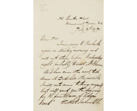 Dickens (Charles).- Fildes (Sir (Samuel) Luke, illustrator and genre and portrait painter, 1843-1927) Autograph Letter signed