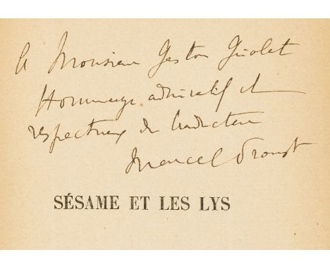 Proust (Marcel, translator).- Ruskin (John) Sesame et les Lys. Des trésors des rois, des jardins des reines, first edition, s