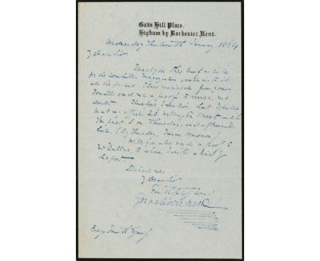 Dickens (Charles, novelist, 1812-70) Autograph Letter signed to the publisher George Smith, 1p. with conjugate blank, Gads Hi