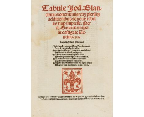 Bianchini (Giovanni) Tabule Ioan. Bianchini Bononiensis, title and some tables in red and black, lily device in red to title 