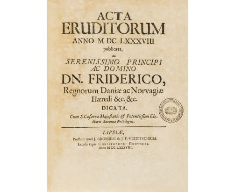 Newton's Principia Mathematica.- Pfautz (Christoph) Acta Eruditorum Anno M DC LXXXVIII, 13 engraved plates, most folding, woo