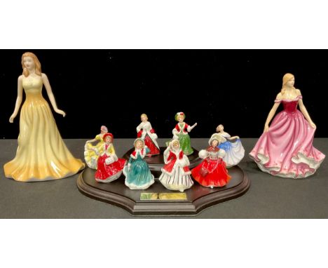 A set of eight Royal Doulton miniature figures, including Festive Joy, Ninette, Christmas Wishes, Elaine, Noelle, Christmas S