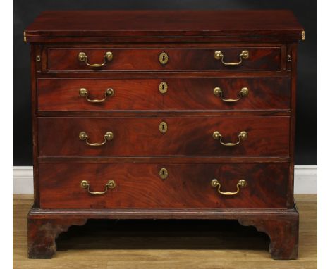 A ‘George III’ mahogany bachelor’s chest, later fold-over top above four long graduated cockbeaded drawers, skirted base, bra