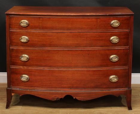 A mahogany bowfront chest, of four long graduated drawers, 91.5cm high, 116.5cm wide, 55cm deep 