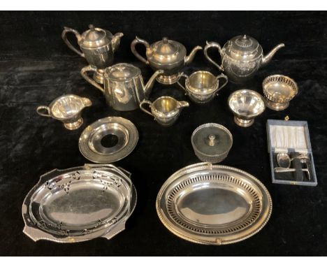 Plated Ware - a four piece plated tea service; another, three piece service; other early 20th century and later plated ware, 