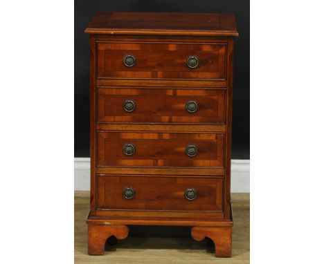 A small George III style yew veneer chest of four long drawers, 72cm high, 46cm wide, 32.5cm deep 