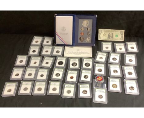 A large collection of mainly gem proof US coins all in International Numismatic Bureau plastic cases: Cent: 2000S, Five cents