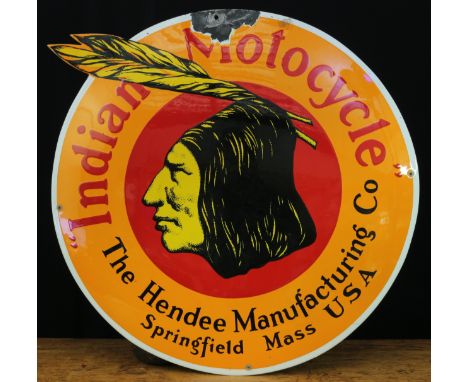 Advertising - a reproduction convex pictorial enamel sign, red and black lettering on a red and orange ground with white bord