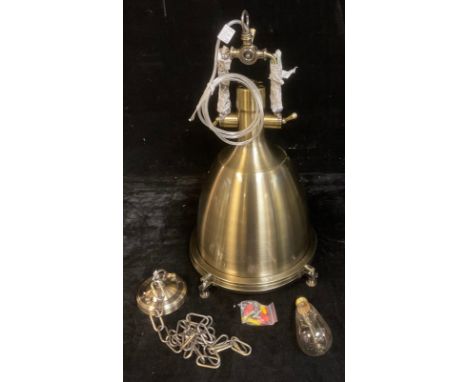 An industrial style pendant light, brushed steel, unused, boxed 