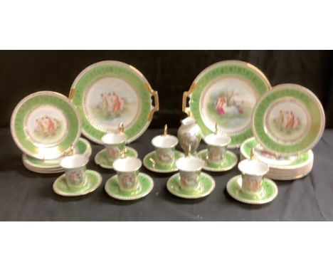 A 20th century Vienna tea service, comprising two bread and butter plates, ten side plates, seven cups and saucers, each prin