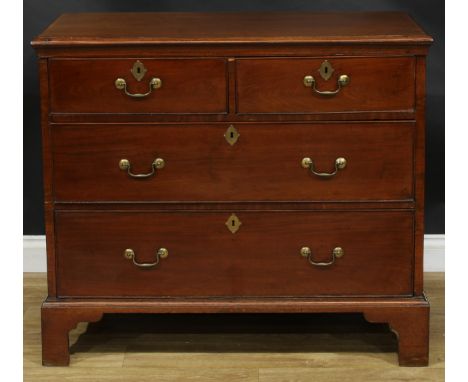 A 19th century mahogany chest, of two short and two long drawers, skirted base, bracket feet, 88cm high, 103cm wide, 52.5cm d