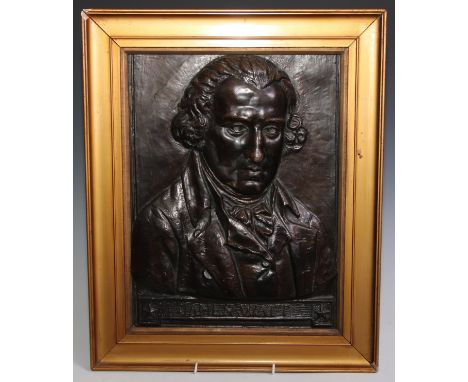 The Industrial Revolution - a 19th century bronzed copper relief portrait, of James Watt (1736 - 1819), 39cm x 30cm, gilt fra