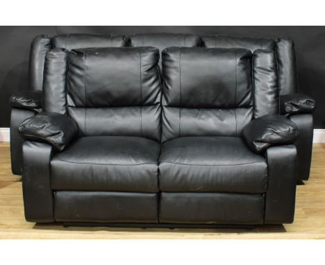 A manual reclining sofa, 97cm high, 214cm wide, the seat 156cm wide and 53cm deep; another, 95cm high, 157cm wide, the seat 1