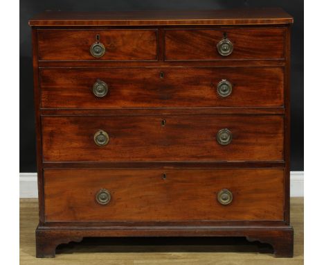 A 19th century mahogany chest, of two short and three long graduated drawers, skirted base, bracket feet, 93.5cm high, 101.5c