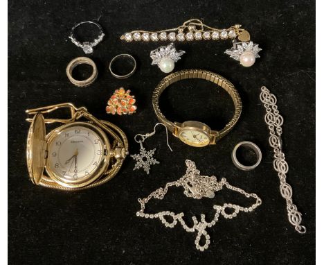 A Sekonda reproduction hunter pocket watch; a lady's Sekonda watch; a pair of fashion earrings; a sterling silver ring; a sil