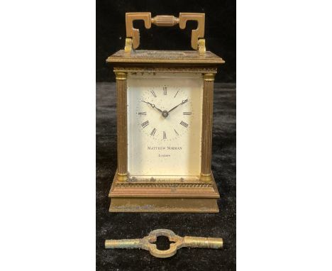 A Matthew Norman lacquered brass five glass carriage clock, with key, 15cm over swing handle 